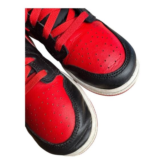 Air Jordan 1 Mid Black and Fire Red High Tops - Picture 3 of 7